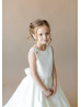 Ivory Lace Satin Open V Back Flower Girl Dress With Sweep Train